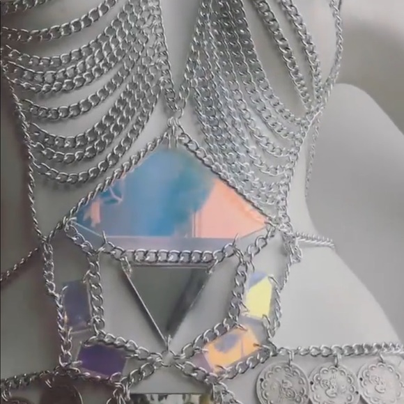 CLAUDIA PINK mirrors & crystal chain dress festival - Picture 4 of 9